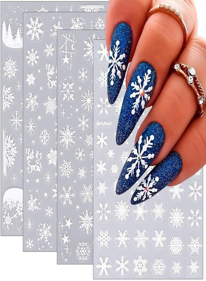 winthrop 6 Sheets Christmas Nail Art Stickers Snowflake 5D Embossed Self-Adhesive Nail Decals,White Xmas Tree Winter Romance Nail Sticker,Holiday DIY Manicure Decoration Supplies Accessories for Women Girl - Image 1